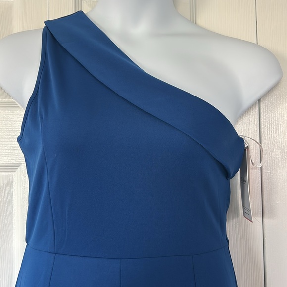 JJs House Pleated One Shoulder Sheath/Column Asymmetrical Cocktail Dress Blue - Picture 10 of 16